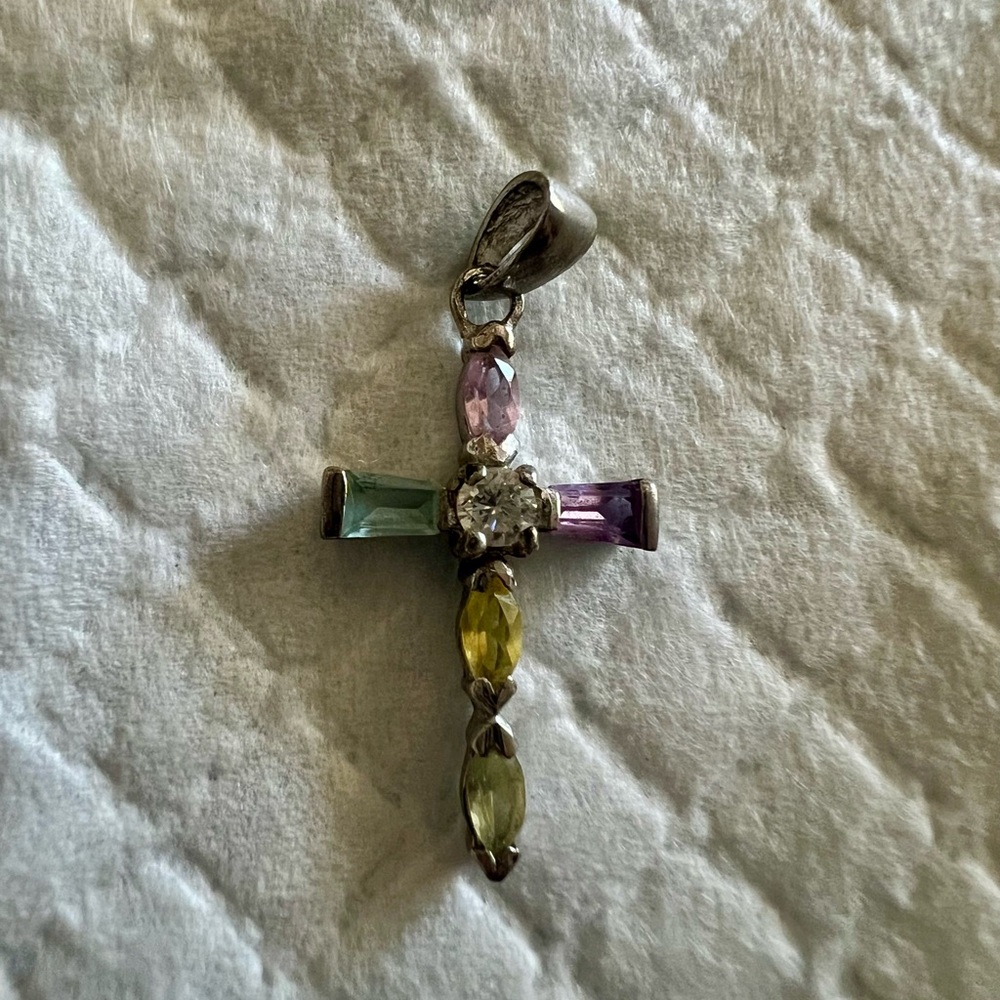 Vibrant Gemstone Cross Necklace - Picture 2 of 4